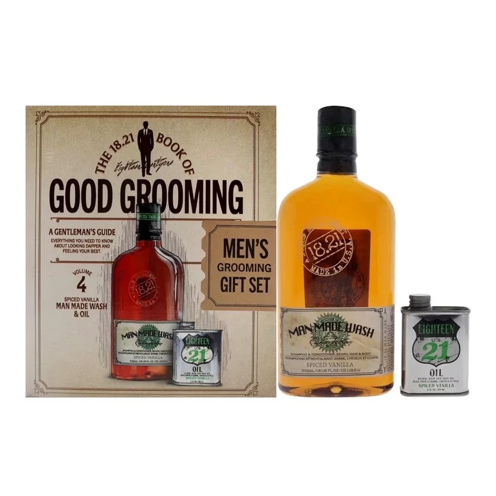 18.21 Man Made Spiced Vanilla Grooming Gift Set Volume 4 Wash‎ and Oil New